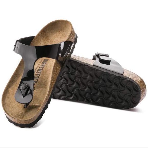 Birkenstock Shoes - Birkenstock Gizeh Birko Flor Black Patent Sandals Size 37 / 6
